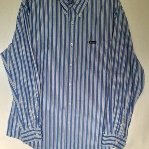 Chaps Blue and White Striped Casual Shirt